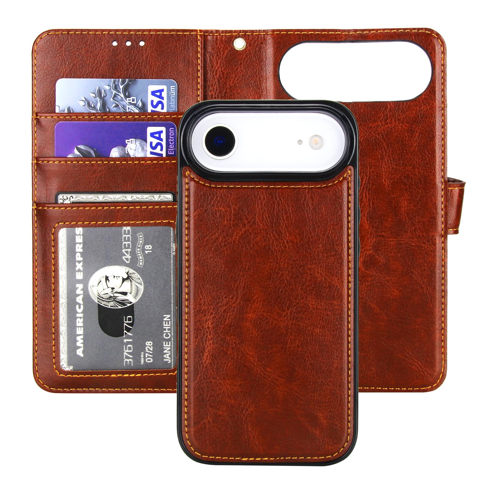 Photo 1 of Bocasal Detachable Wallet Case for iPhone 17 Air RFID Blocking Card Slots Holder Premium PU Leather Magnetic Kickstand Shockproof Wrist Strap Removable Flip Protective Cover 5G 6.5 inch (Brown)