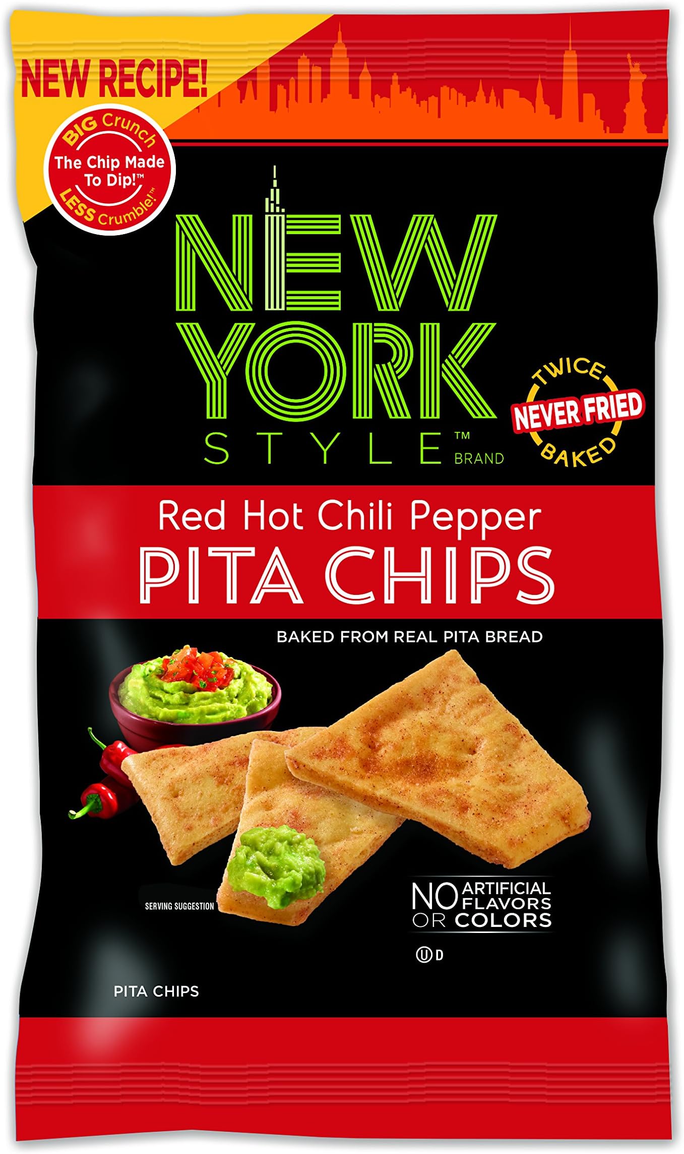 New York Style Pita Chips, Red Hot Chili Pepper, 8 Oz (Pack Of 12)