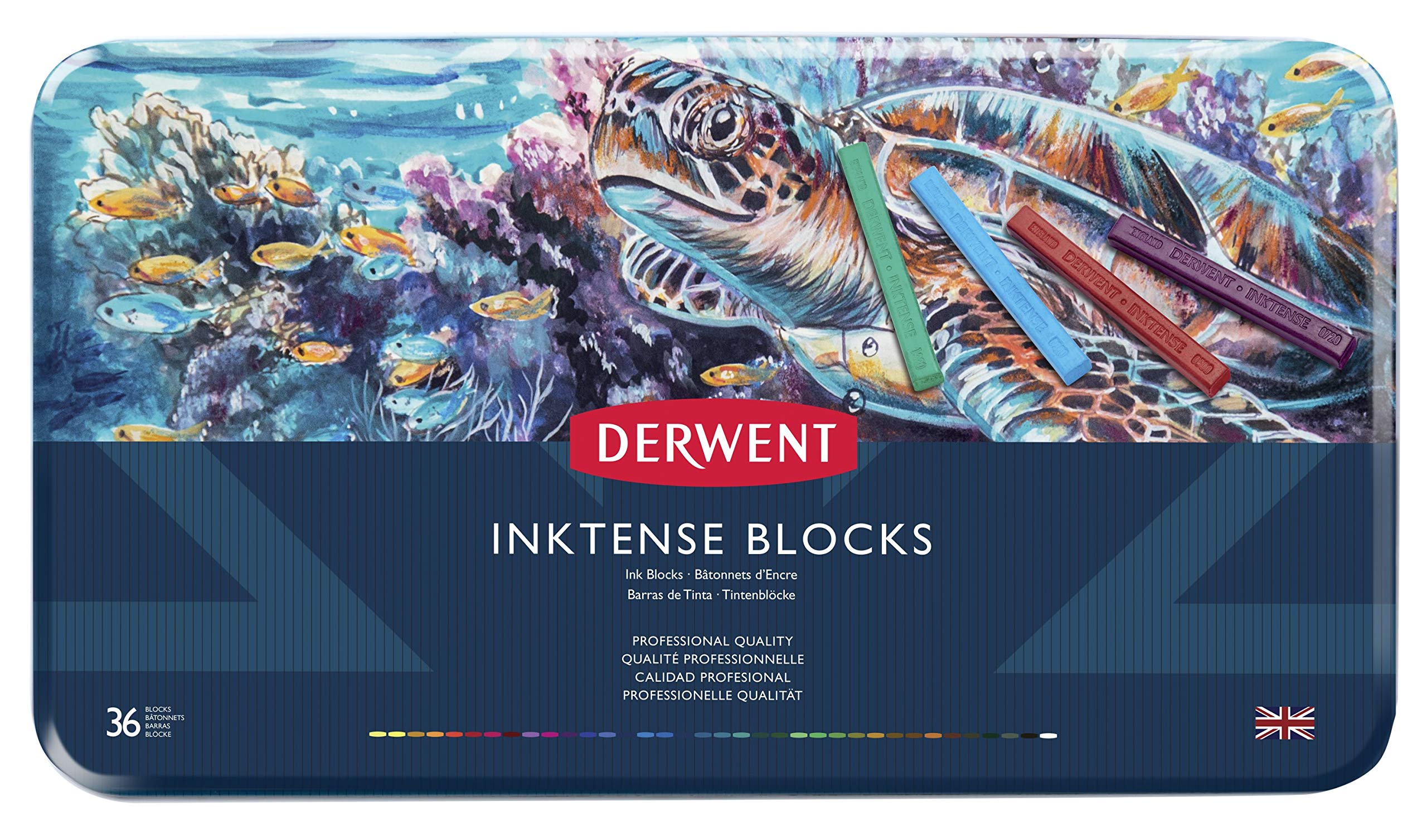 Photo 1 of Derwent Inktense Blocks 36 Tin, Set of 36, 8mm Block, Soft Texture, Watersoluble, Ideal for Watercolor, Drawing, Coloring, Crafts and Painting on Paper and Fabric, Professional Quality (2301979)