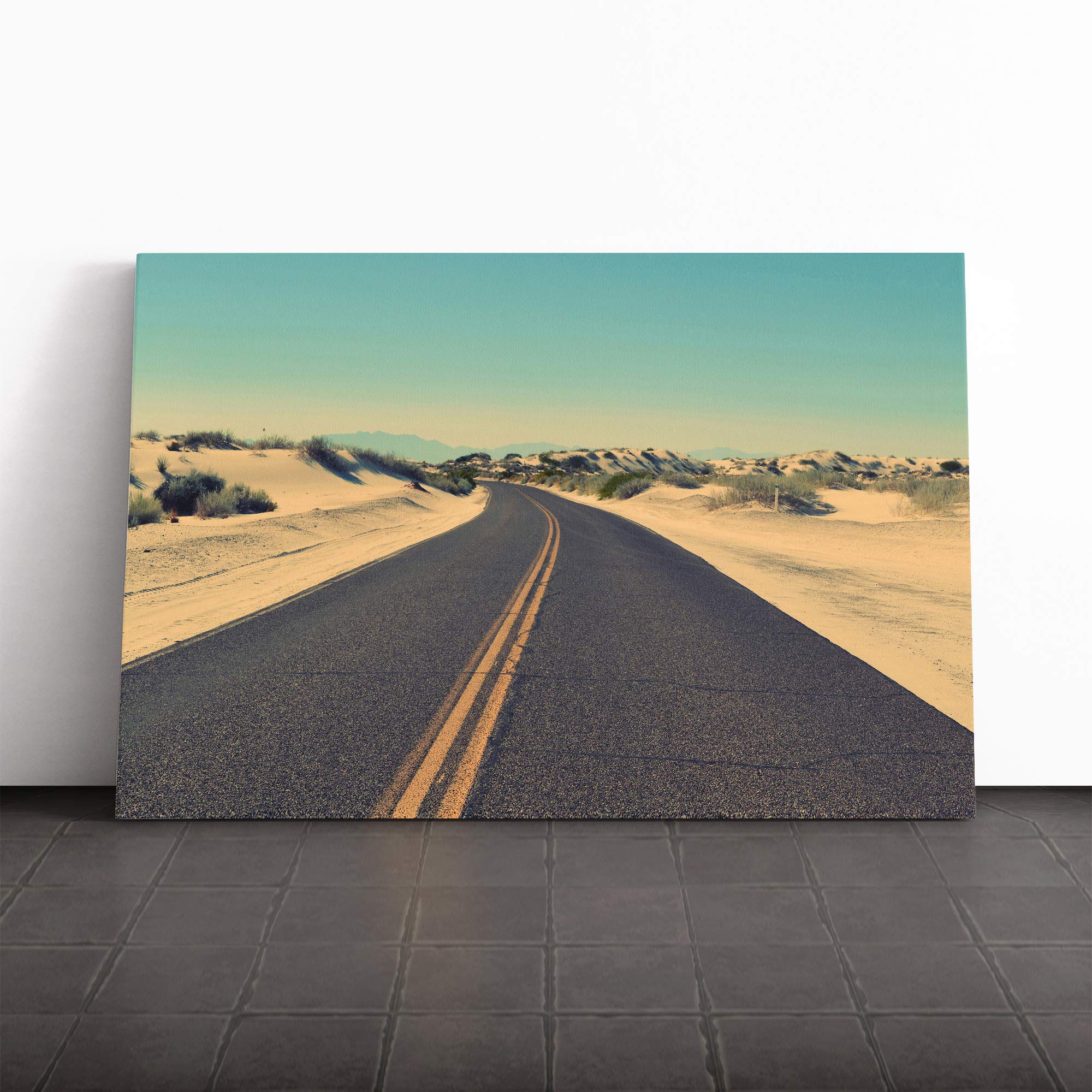 Landscape Road Through The Desert Canvas Print | Gallery Wrapped 30mm Frame Wall Art | 20x14 inches | Ready to Hang | Modern Landscape Picture | Living Room Bedroom Lounge Office