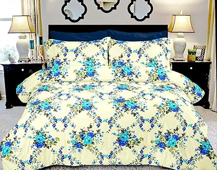 Bianca Cotton Bedsheet with 2 Pillow Covers - King Size, Beige and Blue