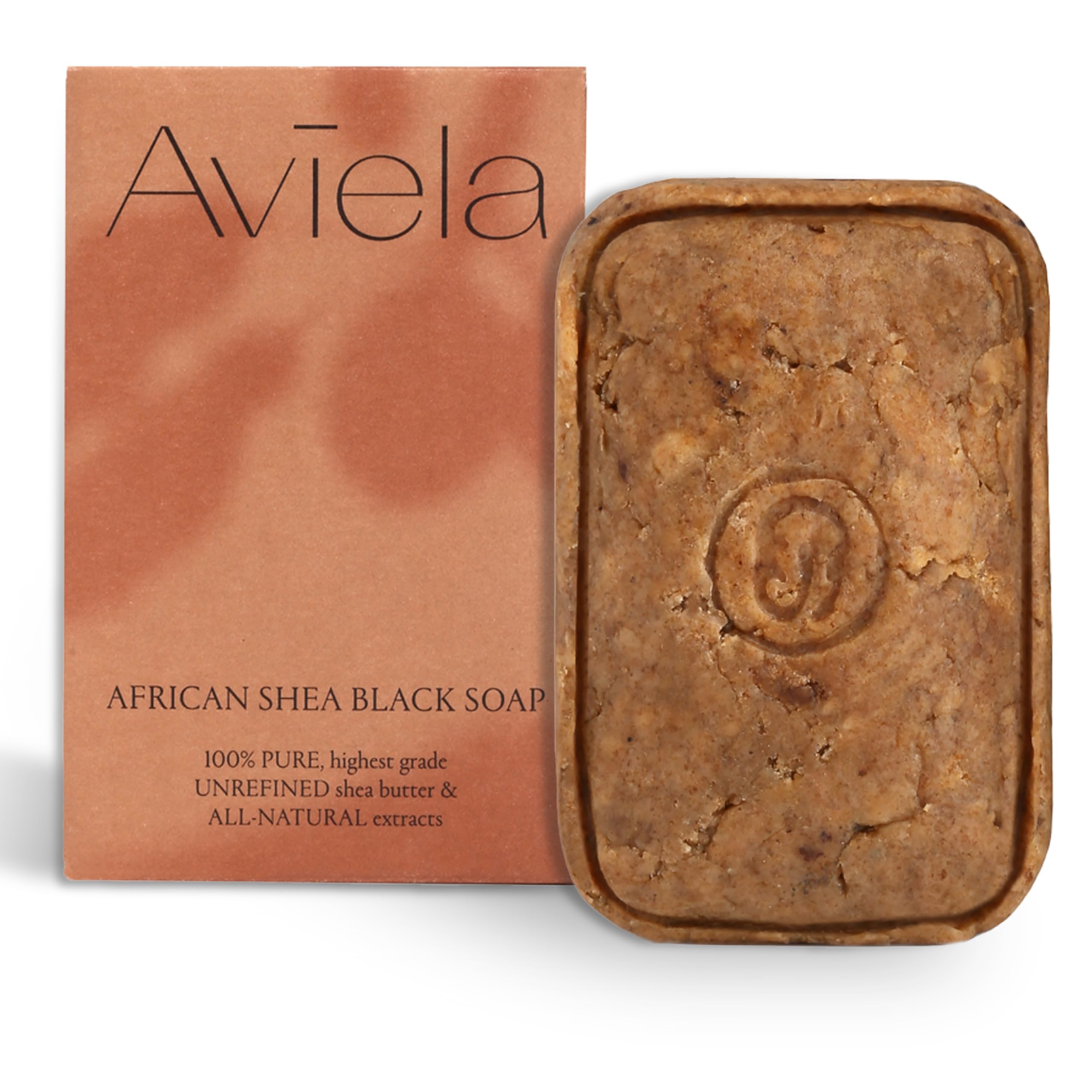 Aviela African Black Soap Bar, Contains Shea Butter, Clears & Exfoliates Skin, Vegan & Cruelty Free, 100% Natural Unrefined African Shea Butter Face & Body Soap, 120g