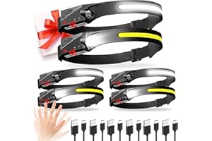 NORTHLET Headlamp Rechargeable 6 Pack, 230° Wide Beam LED Headlamp with 2 Spotlights, Motion Sensor, 5Mode LED Headlamp, Head Lights for Forehead, Headlamps for Adults Running Hard Hat