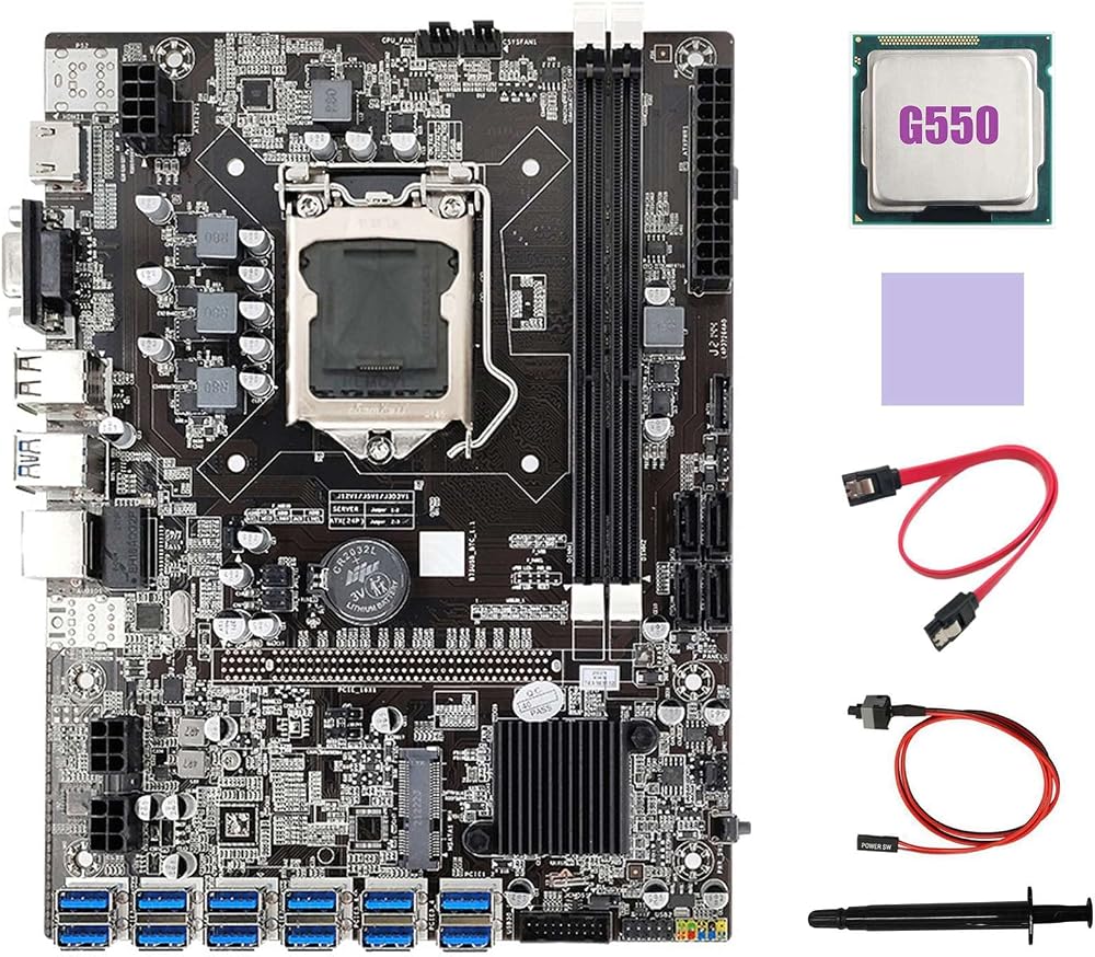 Lodokdre B75 ETH Miner Motherboard 12 PCIE USB3.0 G550 CPU Thermal Kit Cable
