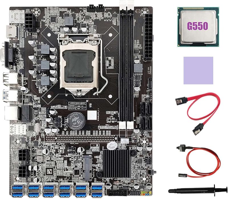 Lodokdre B75 ETH Miner Motherboard 12 PCIE USB3.0 G550 CPU Thermal Kit Cable