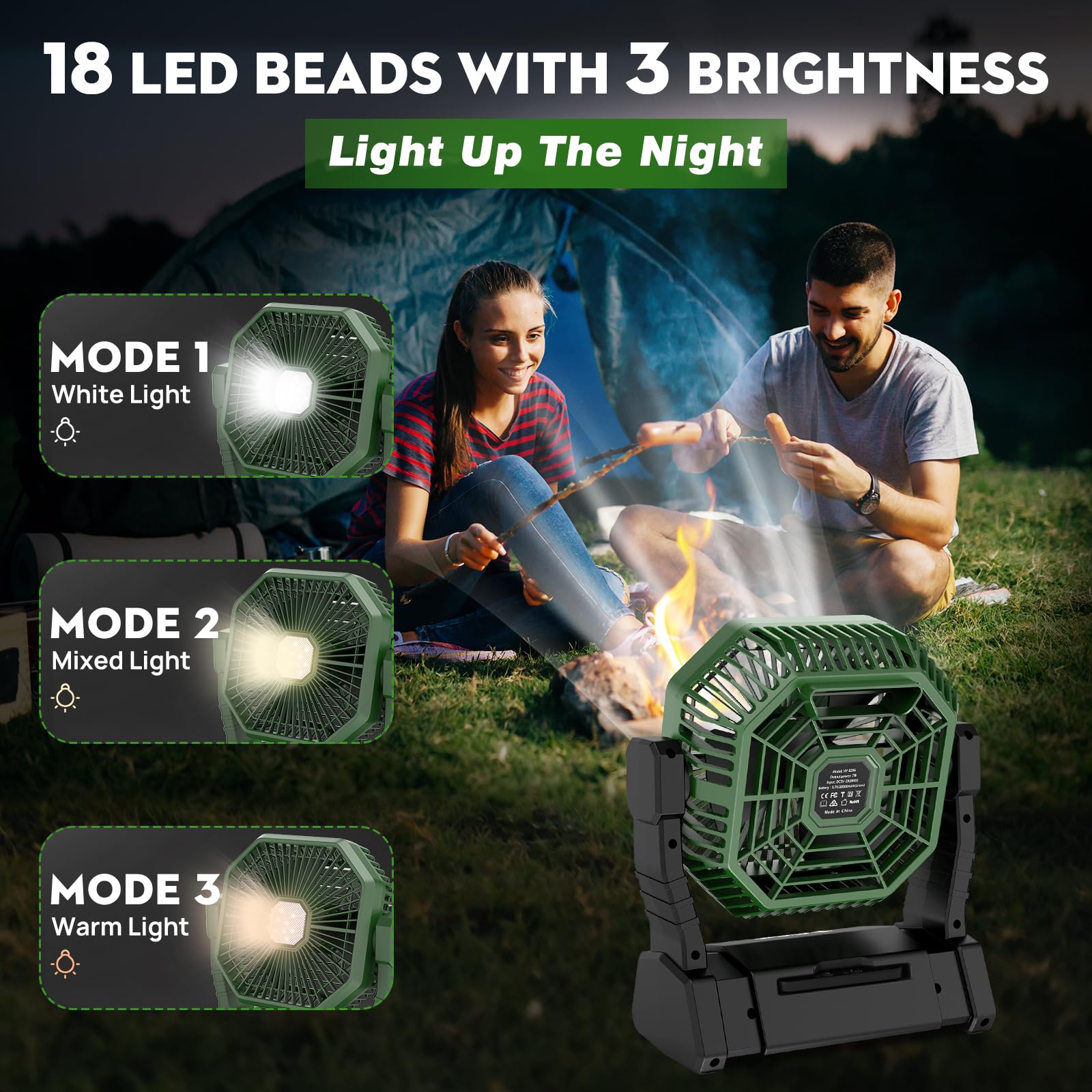 10000mAh Camping Fan Rechargeable with LED Lantern, Battery Operated Fan Outdoor Camping Fans for Tents with Remote & Hook, 4 Speed Powerful USB Table Fan for Fishing, Camping, Travel, Jobsite (Black)
