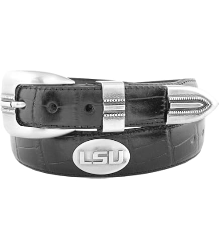 NCAA LSU Tigers Leather Concho Belt – Genuine Oil-Tanned Leather, Silver Gun Metal Buckle & Conchos, Dress Or Casual