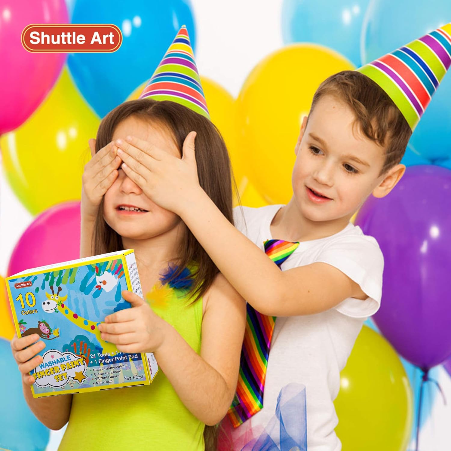 Washable Finger Paint Set, Shuttle Art 33 Pack Kids Paint Set with 10 Colors (60ml) Finger Paints Brushes, Finger Paint Pad SpongeBrushes Palette, Non Toxic for Toddlers Home Activity Early Education: Home Improvement