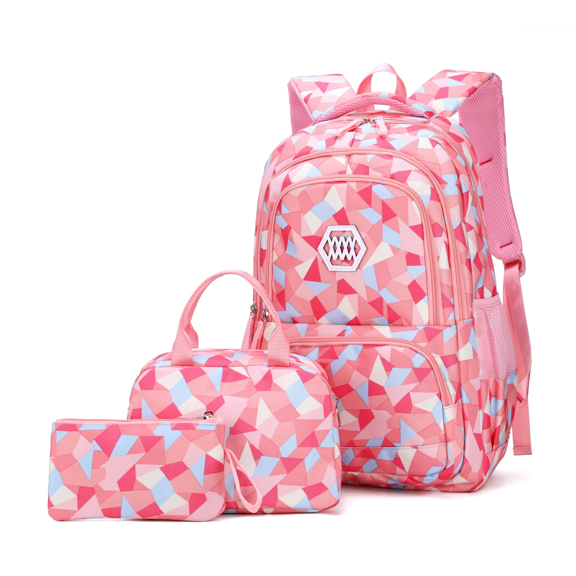 Bansusu Geometric-Print Backpack and Lunch-Bag Set for Girls Middle-School Elementary Bookbags