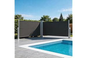 PeakPursuit 71'' x 236'' Double Retractable Side Awning, Double Side Awning Sunshine Privacy Divider Wind Screen, Rust-Proof 