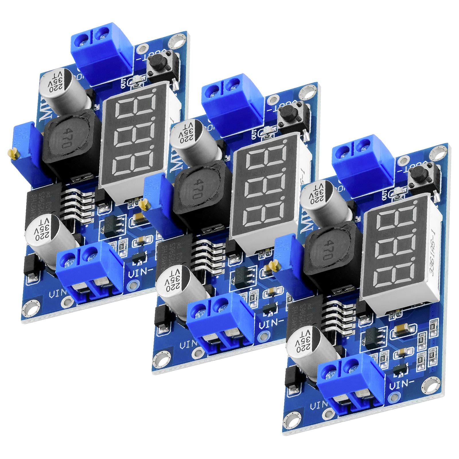 AZDelivery Compatible with LM2596 DC-DC 3 Digit Voltmeter Display 3.3V 24V Step-down Module, with Digital Display, including E-Book! (Pack of 3)
