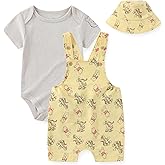 Disney Winnie the Pooh Baby Boys French Terry Shortall Overalls T-Shirt and Hat 3-Piece Set for Infants