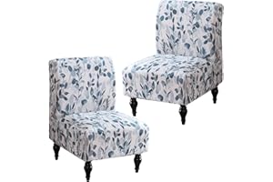 Jusmate Armless Accent Chair Cover Slipcover, Stretch Chair Slipper Super Fit Armless Chair Furniture Protector Cover Slipcover for Living Room Hotel (2 Pack, Blue/White)