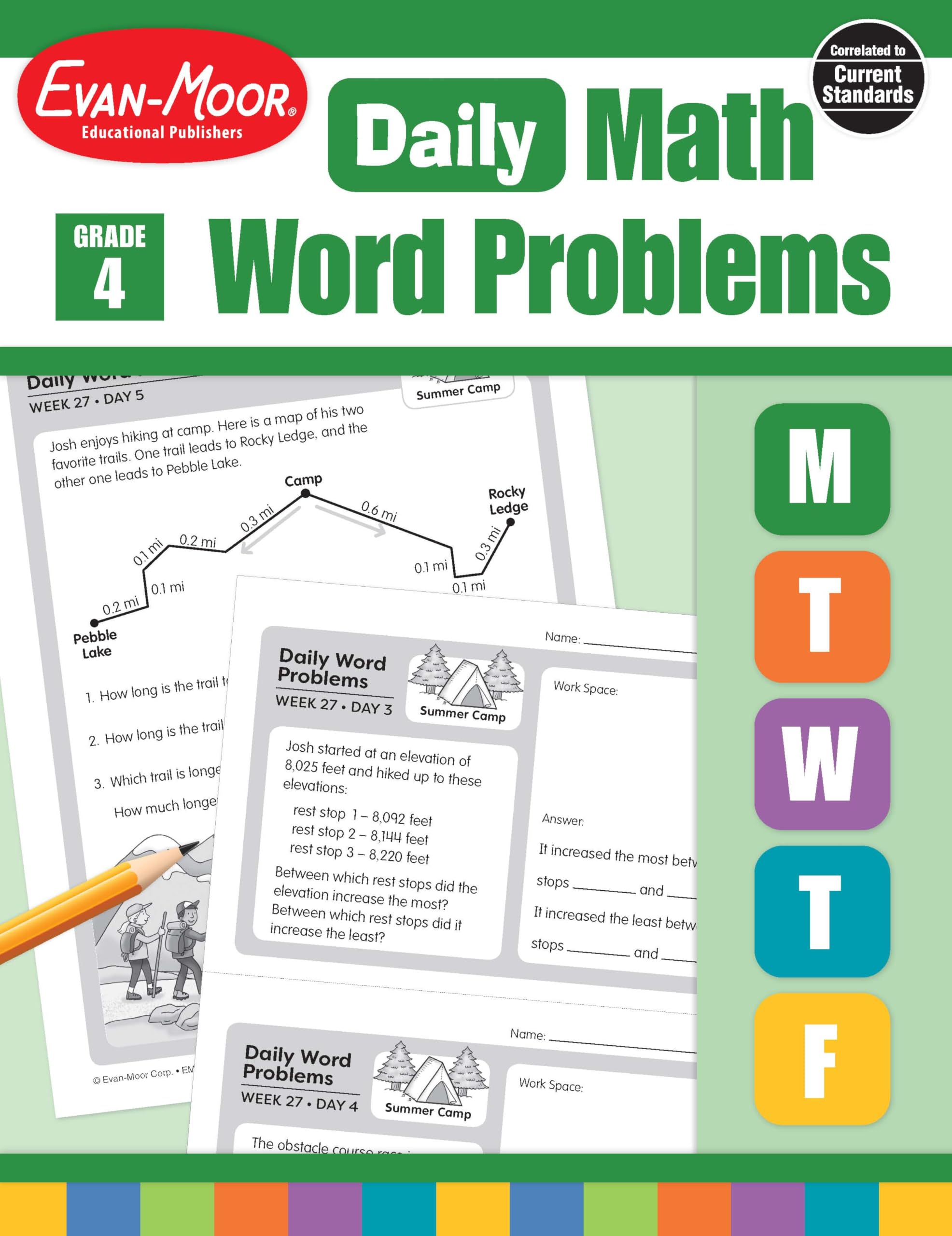 Evan-Moor Daily Word Problems, Grade 4, Homeschooling & Classroom Resource Workbook, Problem-Solving Real Life Math Skills, Reproducible Worksheet ... Graphs, Charts (Daily Word Problems Math)