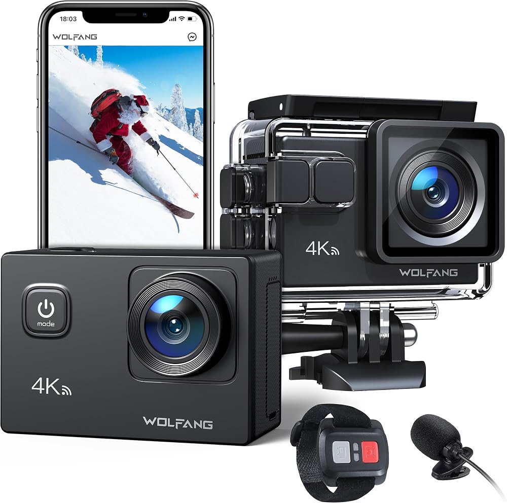 WOLFANG GA100 Action Camera 4K 20MP Waterproof 40M EIS WiFi 170 Wide Angle Mic