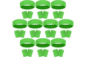 Samoyee 30 Pcs Sweatbands Wristbands Set Absorbent Terry Cloth Headbands Wristbands Neon Color Striped 80s Athletic Sweatbands for Sports Gym Exercise