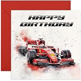 CENTRAL 23 F1 Birthday Card - 'Birthday Red Race Car' - Gifts for Boys, Men, Him, Dad, Brother, Uncle, Nephew, Grandpa, Coworker, Colleague, Cousin, Friend - Fast - Comes with Fun Stickers