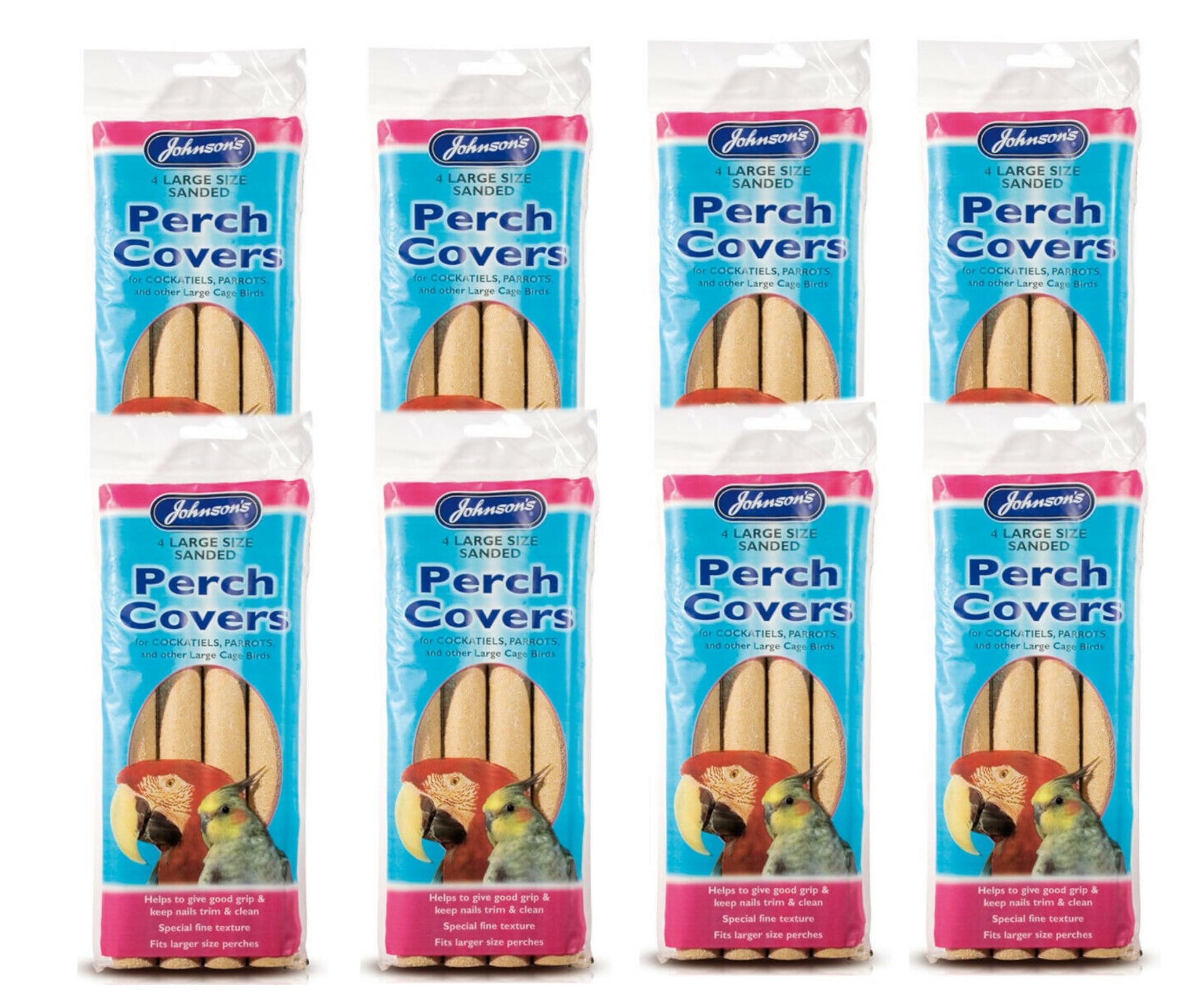 WUNDAPETS JOHNSONS LARGE SANDED PERCH COVERS BIRD CAGE PERCHES PARROT PARAKEET 4PCS, CASE OF 8