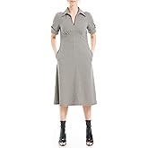 Max Studio Womens Double Knit Short Sleeve Collared Maxi Dress