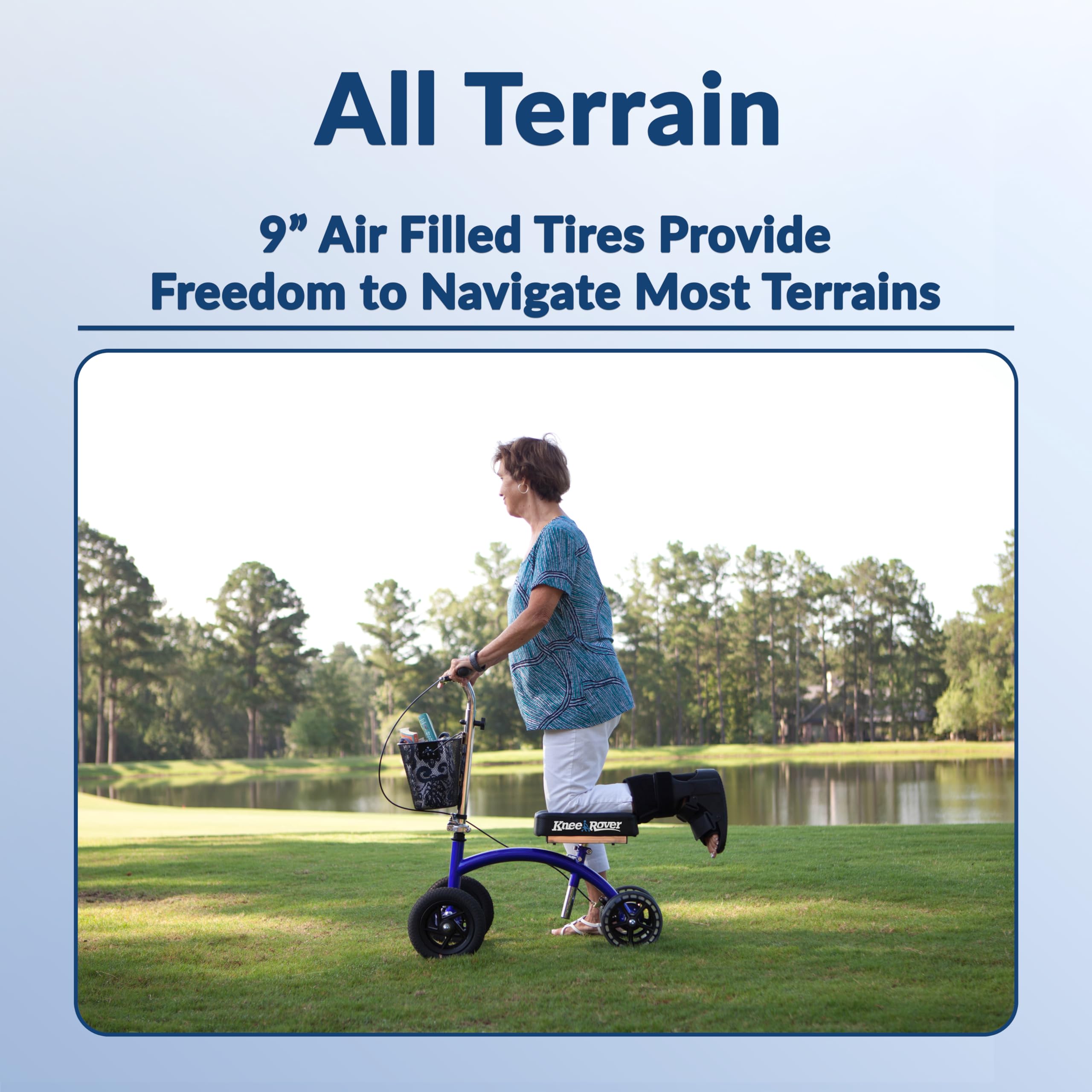 KneeRover Hybrid All Terrain Knee Scooter for Adults for Foot Surgery Heavy Duty Knee Walker for Broken Ankle Foot Injuries - Leg Recovery Scooter Best Knee Crutch Alternative (Blue)