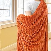 Vessia Flannel Fleece Throw Blanket for Couch,Sofa,Bed, 300GSM Striped Orange Throw Blanket for Adults and Kids, Super Soft Warm Cozy Lightweight Home Decor for All-Season(50x70inch)
