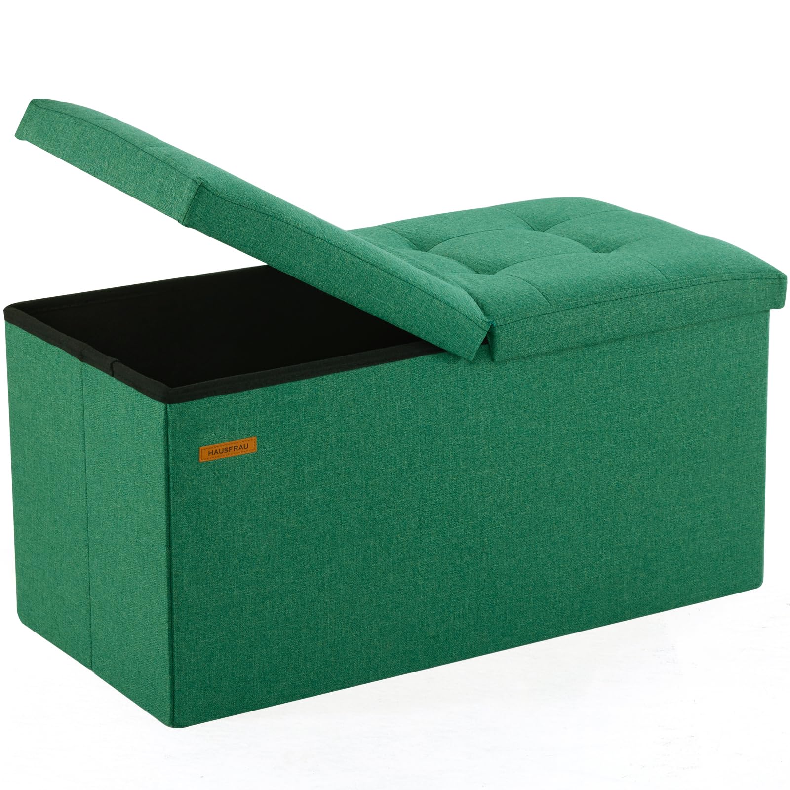 HAUSFRAU - 30 Inches Storage Ottoman Bench with Flipping Lid, Foldable Storage Chest Foot Rest for Living Room, Bedroom, Entryway, Load 660 lb, Linen Green Image