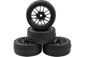HIRCQOO 12-Spoke 12mm Hex Hub Wheel Rims & Rubber Tires Compatible with HSP Tamiya HPI Kyosho 1/10 On Road Touring Car WLtoys 1/14 144001 Traxxas 1/16 Slash RC 1/18 A959B Buggy (Black)