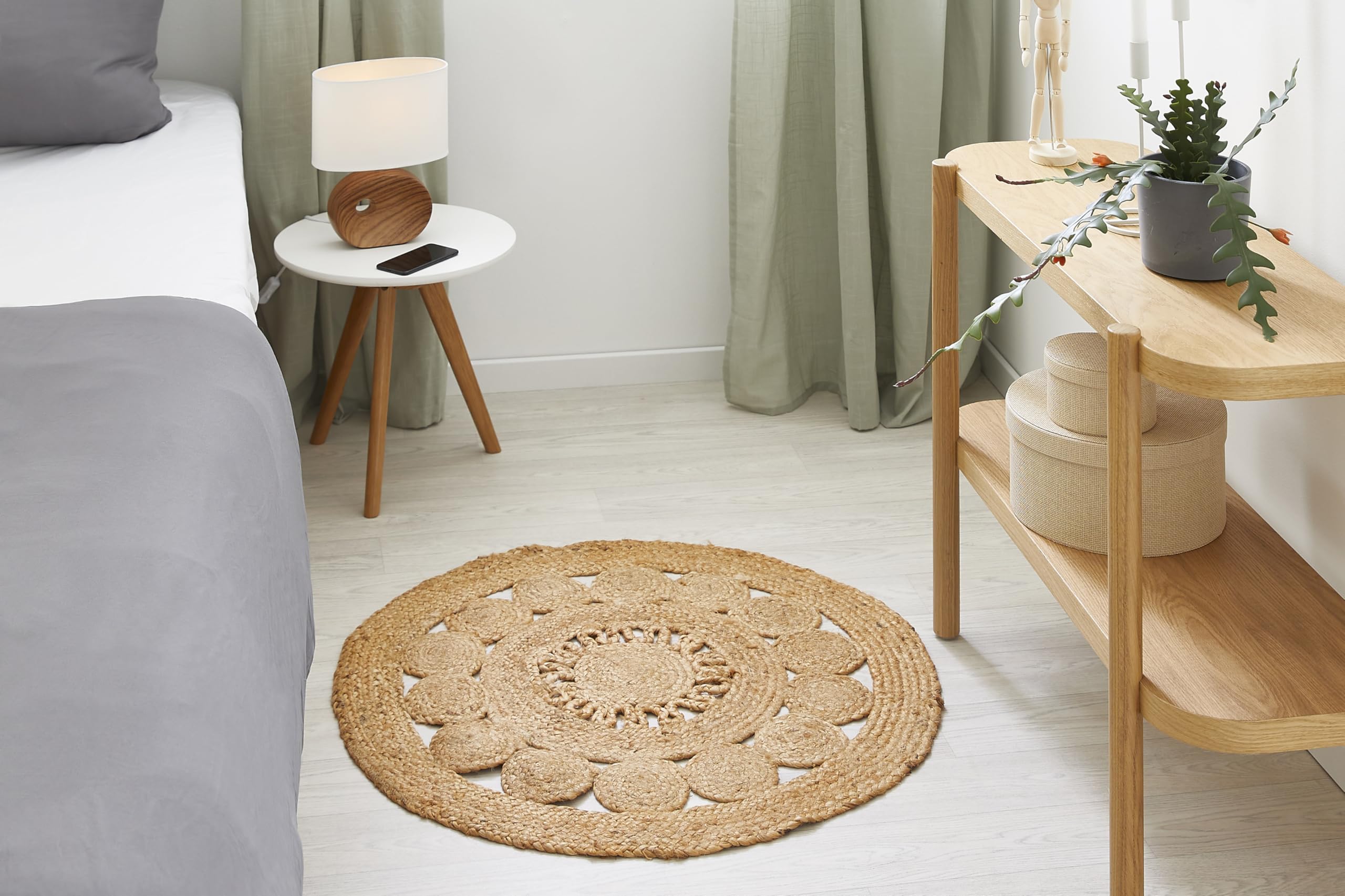 -LUXOR- Living Balo Jute Rug - Round, Sustainable Boho Rug - Beige - 80 cm
