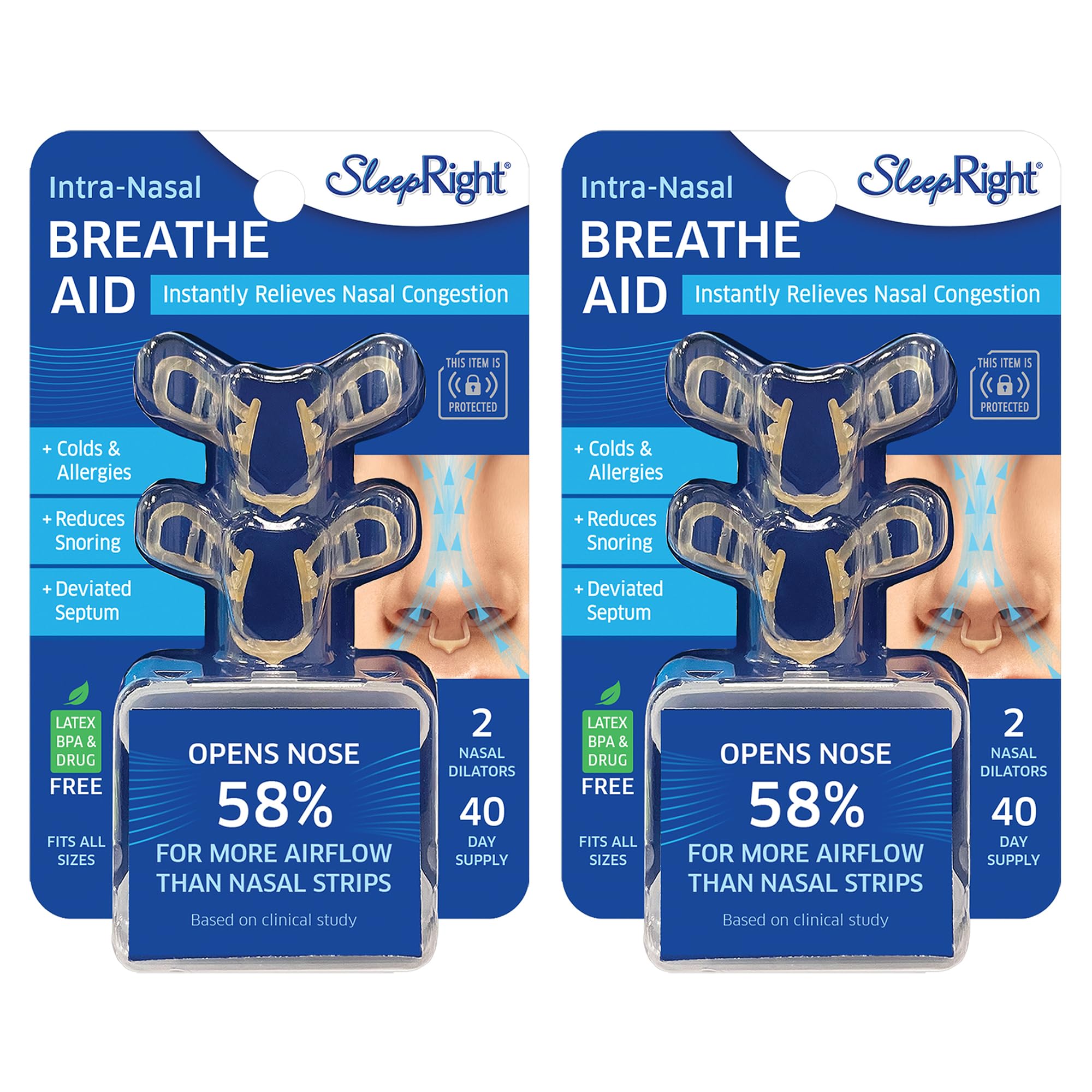 SleepRight Intra-Nasal Breathe Aids Breathing Aids for Sleep Nasal Dilator Snore Reducer - 2 Pack (4 Count)