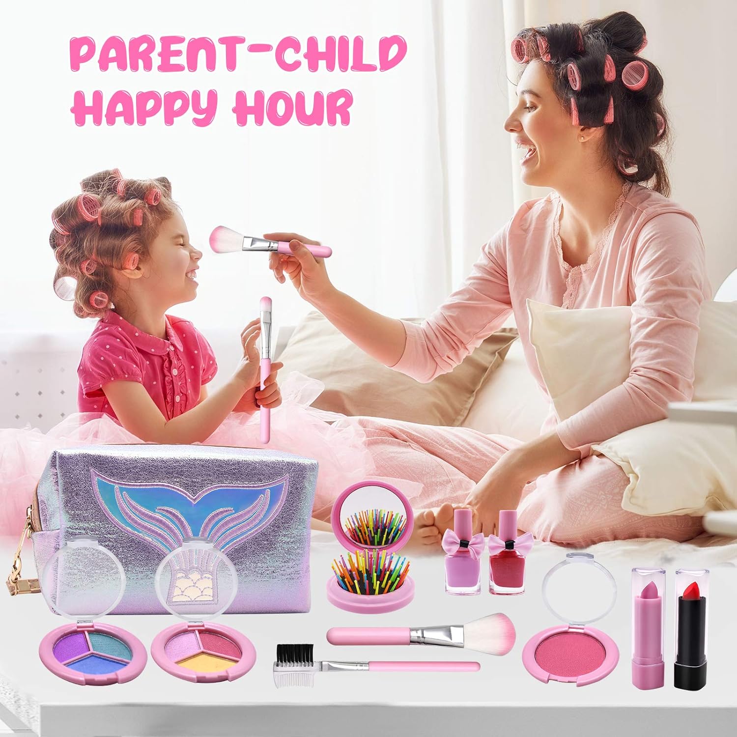 ADOGKUU 23Pcs Kids Makeup Kit for Girl, Washable Girls Makeup Set with Fashion Cosmetic Bag, Real Makeup Dress Up Beauty Set Girls Toy for Kids 6 7 8 9 10 11 12 Years Old, Play Makeup for Little Girls: Toys & Games