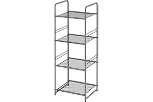 GEORIS 4-Tier Metal Shelves for Storage Rack Outdoor Indoor Waterproof, Stackable Heavy Duty Mesh 17.7-Inch Bathroom Towel Shelf Stand, Perfect for Kitchen, Black