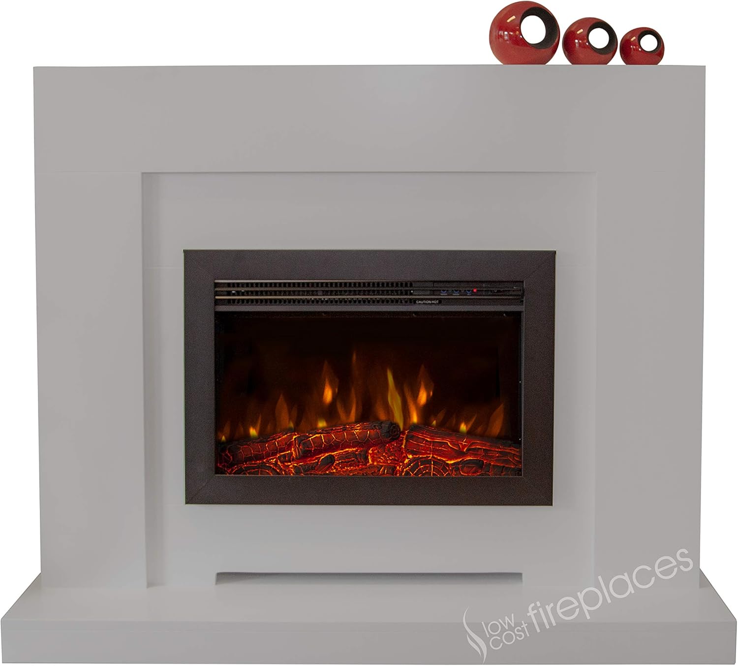 Electric Modern Grey Surround LED Fireplace Suite Black Floating Fire