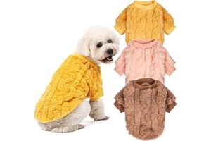 JAMPAYANG Dog Sweater, 3 Pack Dog Sweaters for Small Dogs or Cats, Girl or Boy, Warm Dog Clothes Shirt Coat for Winter Christmas (Coffee, Peach, Yellow, XX-Small)