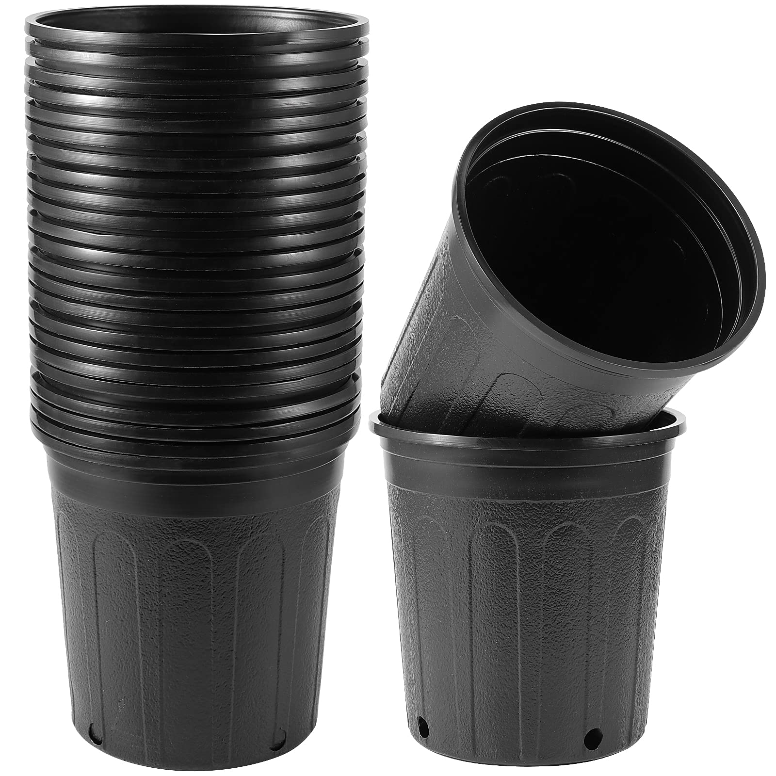 MUKCHAP 15 Pack 17cm Plastic Nursery Plant Pots, Black Plastic Plant Pots Flower Pots for Succulents, Cuttings, Transplanting (3.7 Litre)