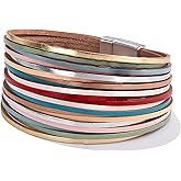 FANCY SHINY Boho Leather Wrap Bracelet Stackable Layered Bangle Cuff with Magnetic Clasp
