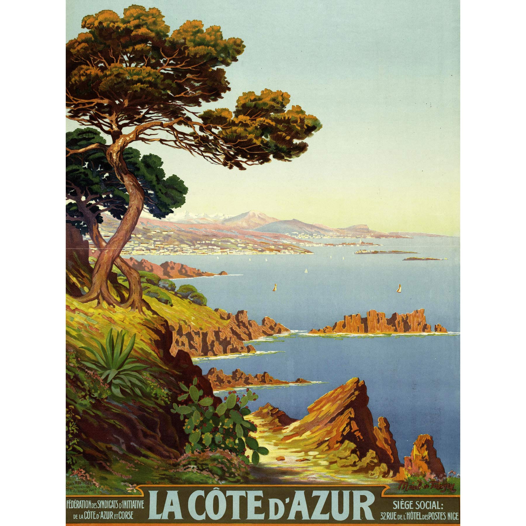 De Tanguy Cote D'azur France Travel Advert Extra Large Wall Art Print Premium Canvas Mural
