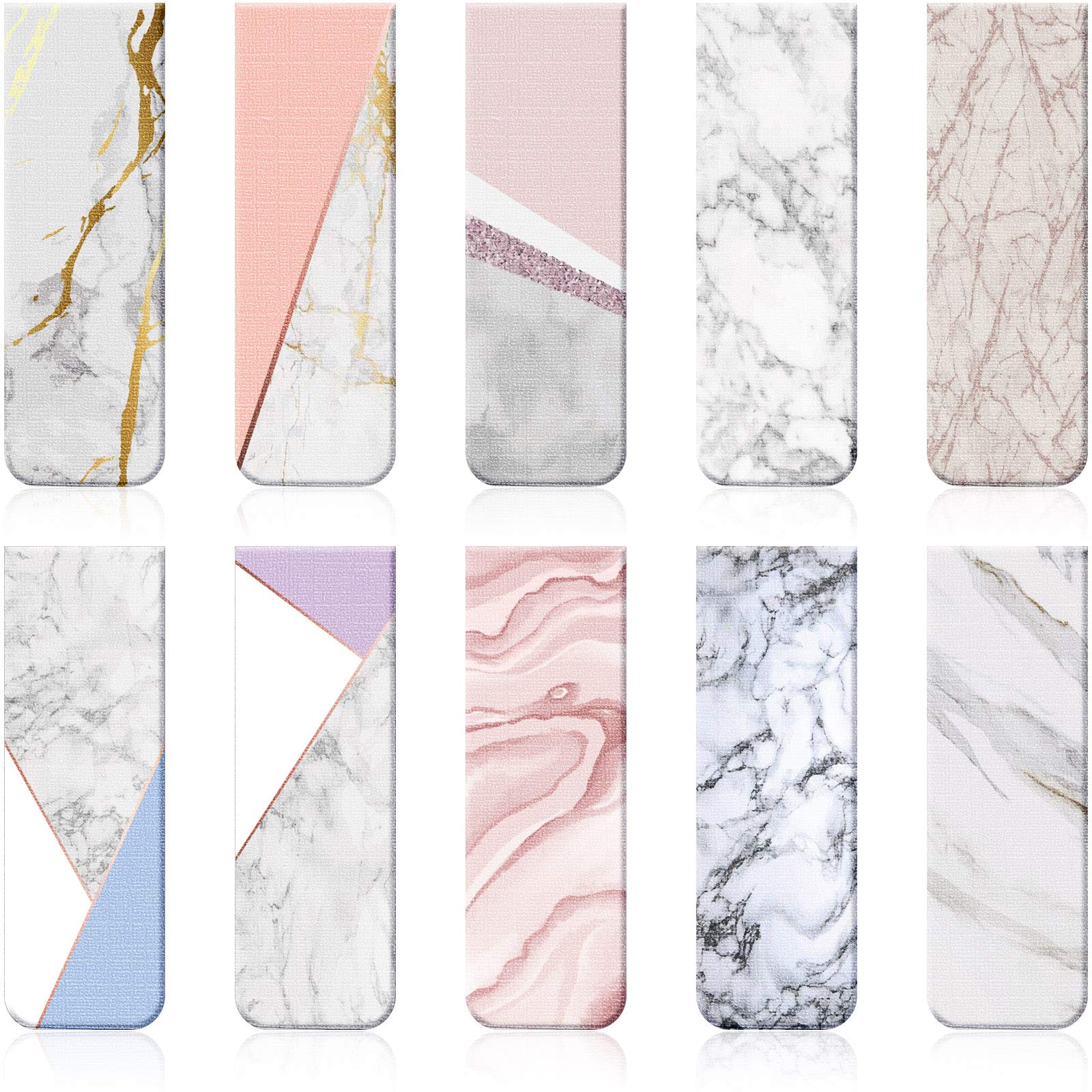 10 Pieces Marble Magnetic Bookmarks Assorted Colors Magnet Page Markers Magnetic Reading Book Markers Page Clip Markers for Students Reader Bookworm, Home School Office Supplies, 10 Designs