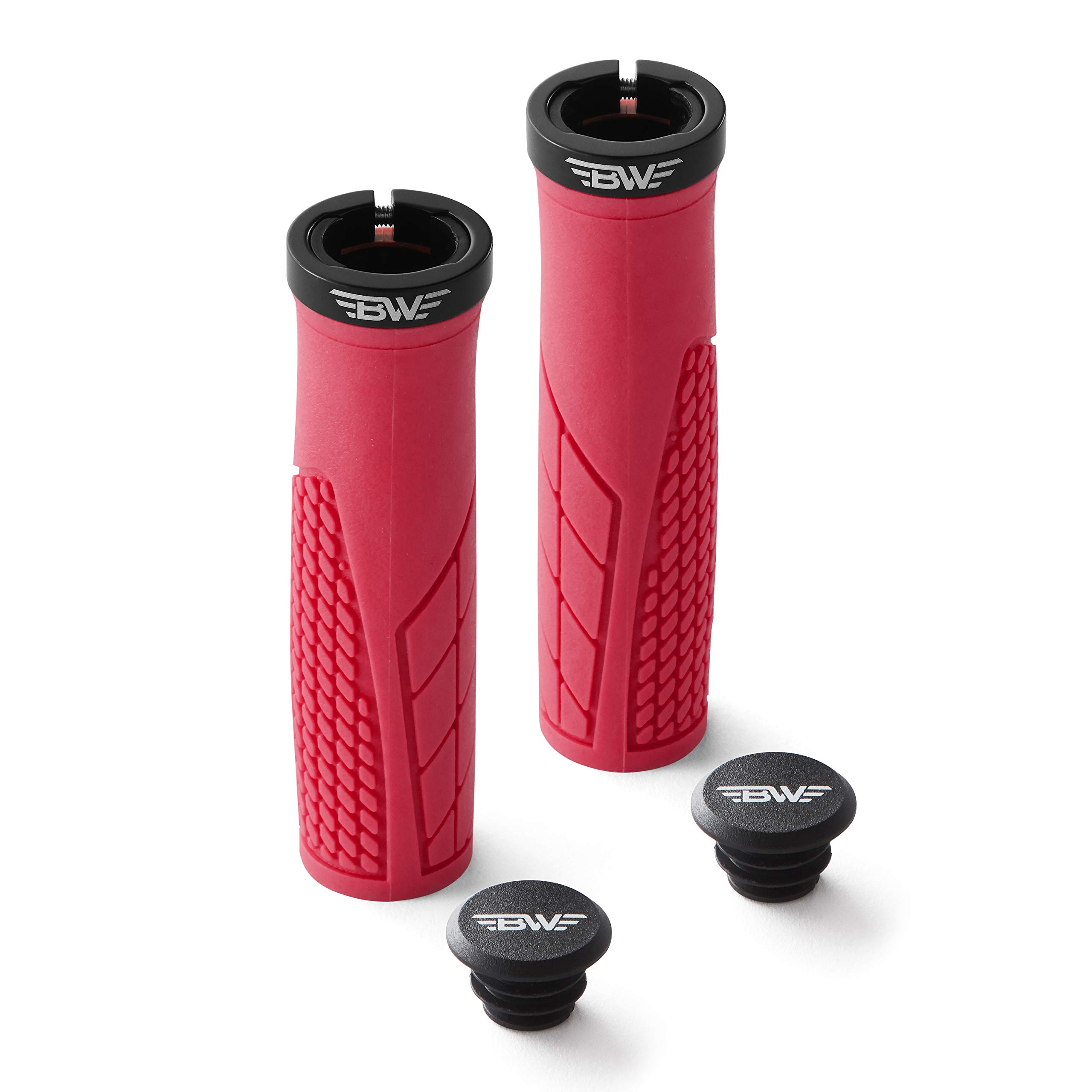 BW USA Ergo-Lock 1.0 Grips – Dual Lock-On MTB Bike Handlebar Grips - Red