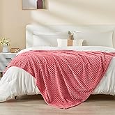 EMME Fleece Throw Blanket Luxury Flannel for Couch Bed Sofa Chair, Soft, Plush, Warm and Cozy Blanket with Geometric Grid Design (Coral Red, 50'' x 60'')
