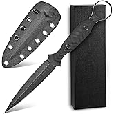 Ccanku C1340 Fixed Blade Knife AUS-10 Black Stonewashed Steel Blade G10 Handle EDC Straight Knife for Outdoor Camping Survival Hiking(Black)