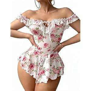 Lingerie for Women Sheer Mesh Babydoll Ruffle Chemise Off Shoulder Dress | V Neck, Sexy lingerie, Rave Outfits, 2 Piece, Plus