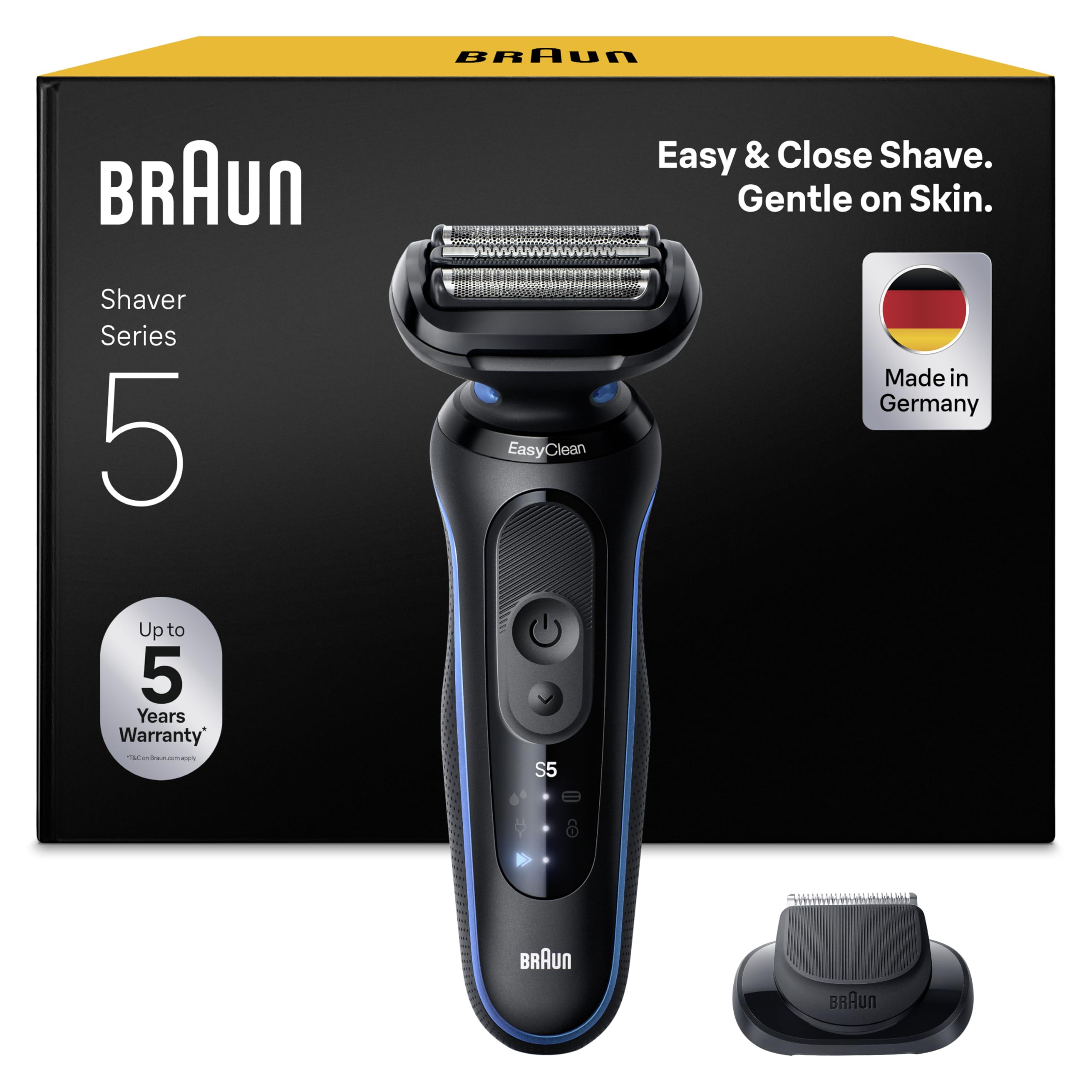 Braun Series 5 Rasierer Herren Elektrisch, Elektrorasierer, 50 Min. Akku, Rasierapparat, Präzisionstrimmer-Aufsatz, Kabelloser Nass- und Trockenrasierer, Wasserdicht, Made in Germany, 52-B1200si, Blau