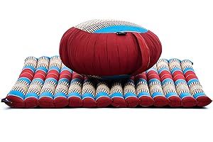 Leewadee Meditation Cushion Set – 1 Round Zafu Meditation Pillow and 1 Square Roll-Up Zabuton Meditation Mat, Pillows Bundle Filled with Kapok