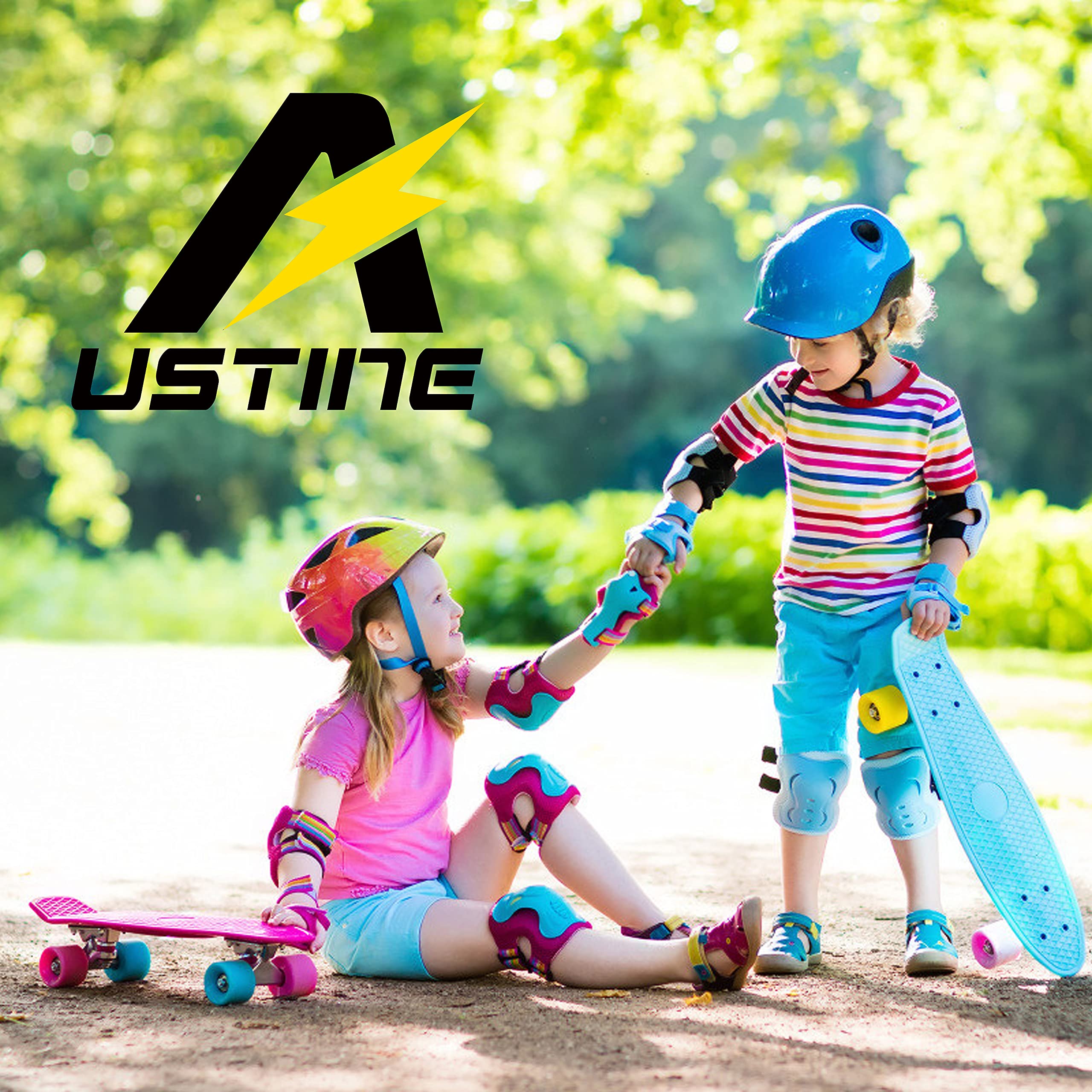 Skateboard Helmet, Bike Helmet, Protective Gear Set Knee Elbow Wrist Pads for Kids Boys Girls Toddler Youth Adults Multi-Sports Scooter Roller Skate Inline Skating Cycling Rollerblading