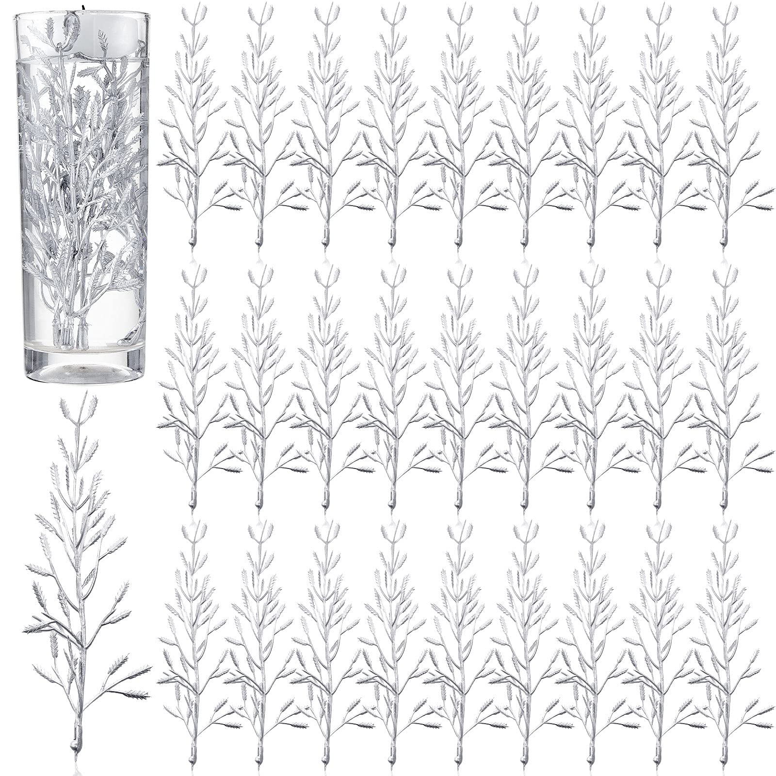 Photo 1 of 80 Pieces Faux Flowers for Floating Candles Centerpiece Vase Filler Filling in Floating Candles Mini Flower Filler for Wedding Dinning Table Party Home Bar Restaurant Decoration, 6 Inch (Silver)