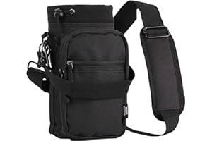 Nuovoware Water Bottle Carrier, 40oz Bottle Carrier Sports Insulated Water Bottle Holder with Adjustable Shoulder Strap, 2 Pockets Flask Sling Bag Drawstring Pouch for Climbing Hiking Walking