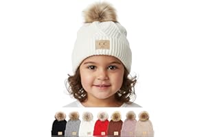 Funky Junque Toddler Pom Beanie – Kids Winter Hat for Ages 1–4, Baby Boy & Girl Knit Beanies, Warm Cozy Knit Snow Hats
