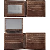 woogwin Men's Wallet RFID Genuine Leather Slim Bifold Wallet With 2 ID Windows Credit Card Wallets Gift for Him(Crazy Horse Brown)