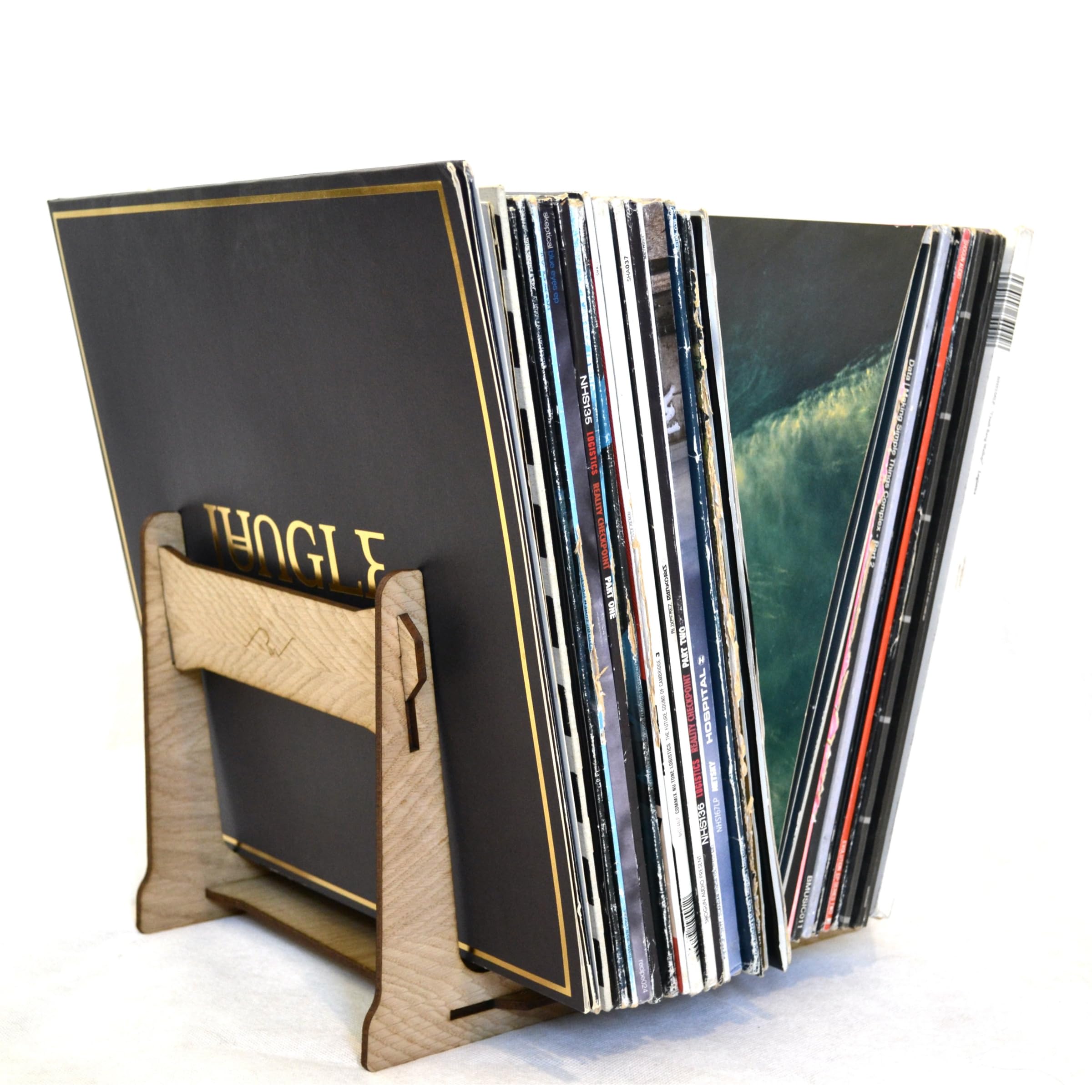 Vinyl Record Storage Holder, Double Ended Rack, 35-60 Records, Oak Veneer