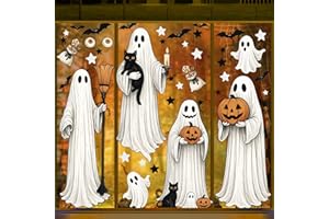 AhfuLife Large Halloween Ghost Window Clings Decorations, 12.6 x 35.4 inc, 4 Sheets Big Spooky Ghost Window Stickers Double Side Reusable Decals for Halloween Home Party Indoor Decorations
